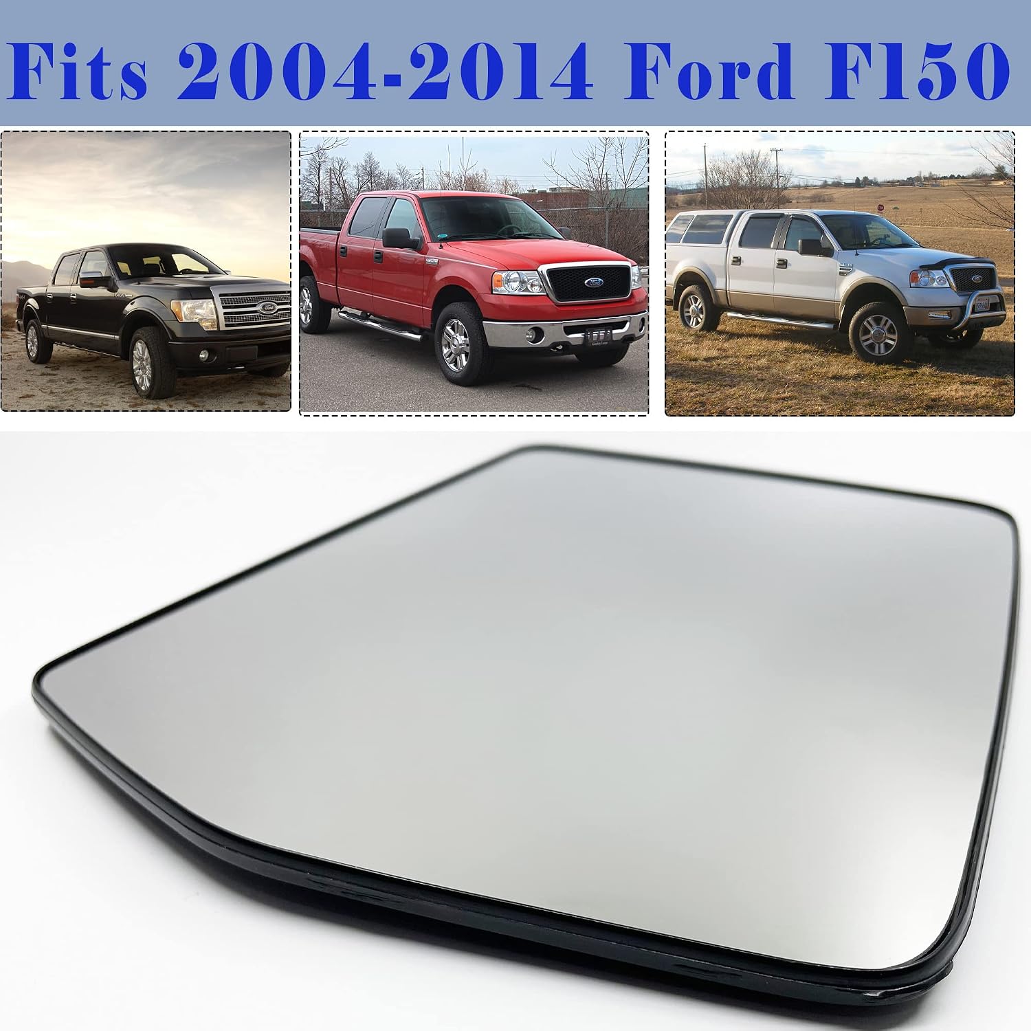 Driver Side Heated Mirror Glass Compatible with 2004-2014 Ford F150 Left Side Power Heated Convex Mirror Glass with Rear Holder 4L3Z17K707DB F150 Driver Side Mirror
