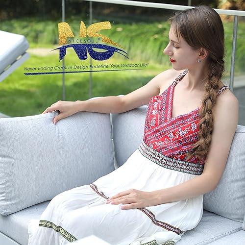 Miniatura 52 de NICESOUL 7 Piece White Powder-Coated Aluminum Patio Furniture with Fire Pit Table, 29 Inch Extra Wide Outdoor Sectional Sofa for 6, High-End Heavy