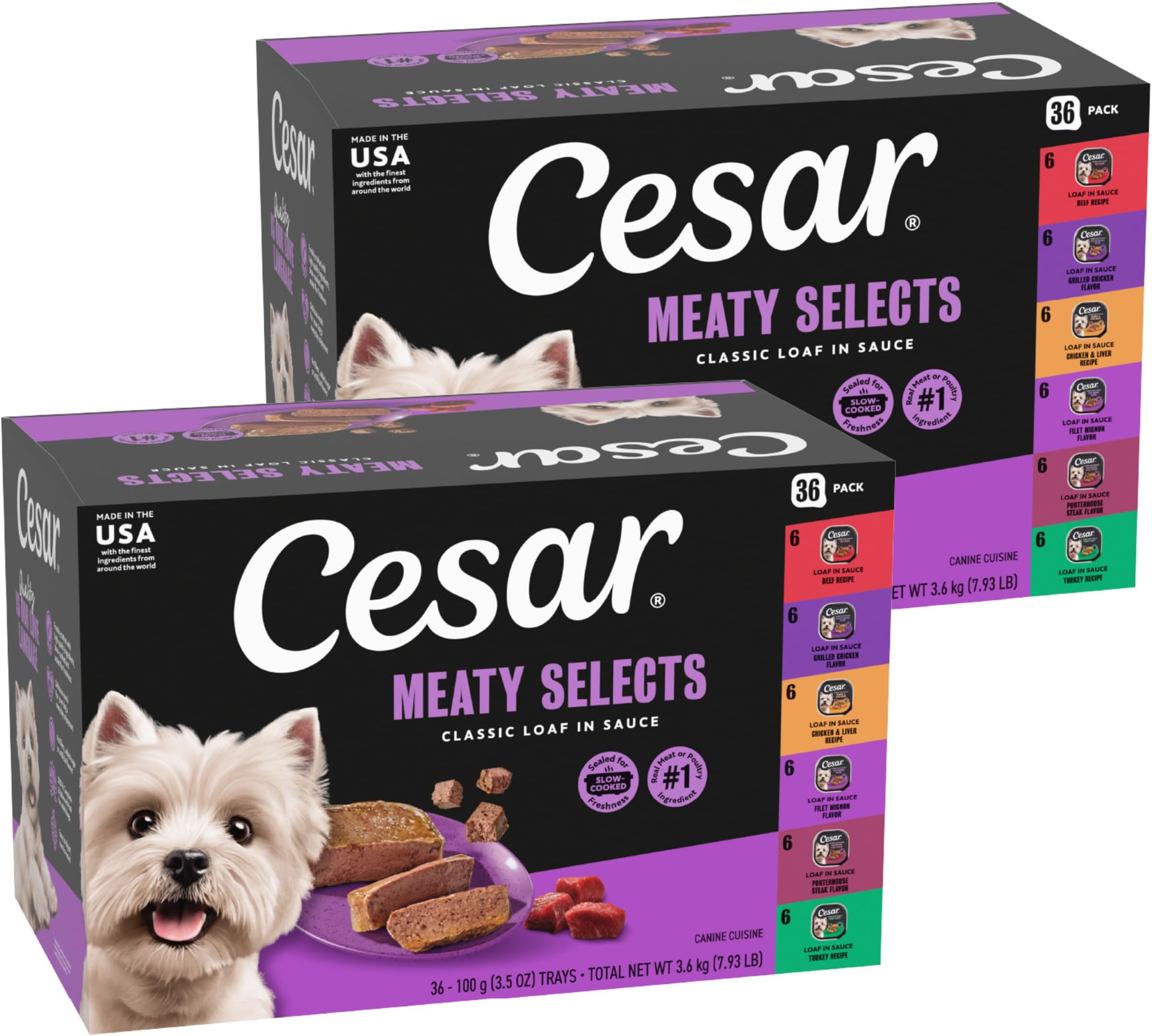Wet Dog Food Classic Loaf in Sauce Grilled Chicken, Filet Mignon, Porterhouse Steak, Beef, Chicken & Liver and Turkey Variety Pack 3.5 oz. Easy Peel Trays (36 Count, Pack of 1)