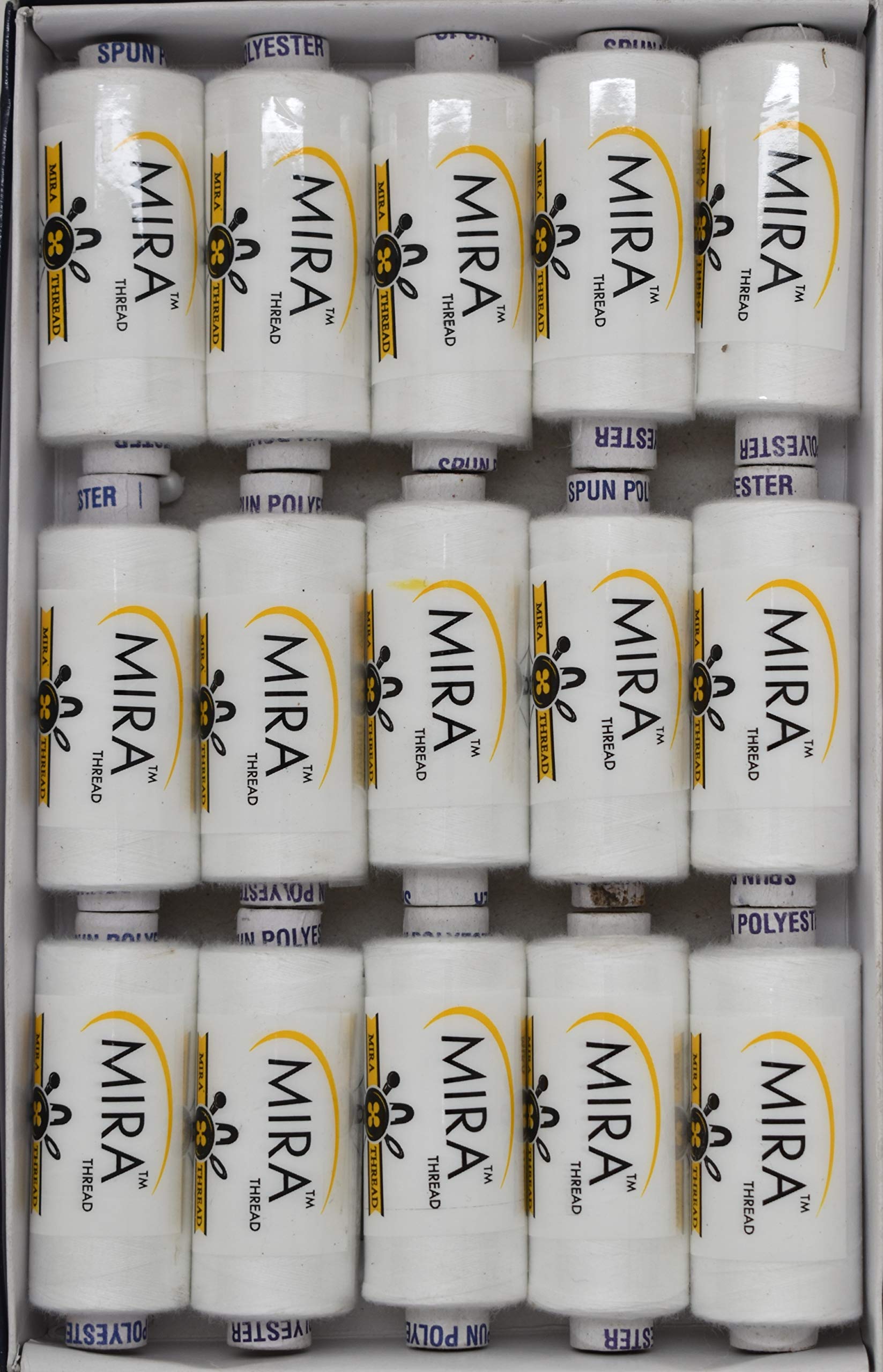 HUNNY-BUNCH Premium Polyester Sewing Thread 3 Ply (400 Meters of Each Tube - 15 Tubes Per Box) (White)