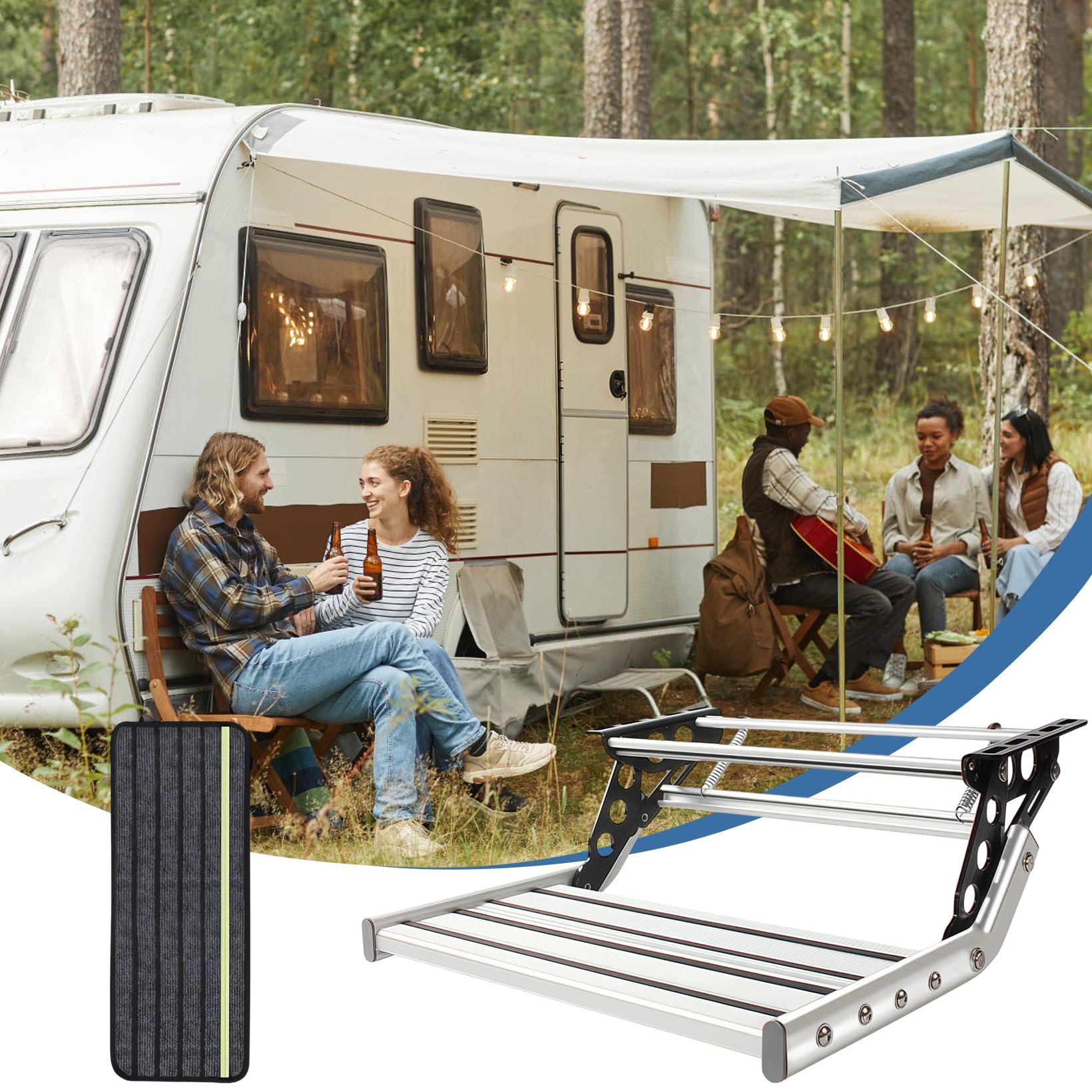 Escalera Manual para Autocaravana, Plegable, con Alfombrilla Antideslizante, peldaño de una Sola Capa, para Autocaravana, Caravana, Remolque de Viaje, Carga máxima de 200 kg