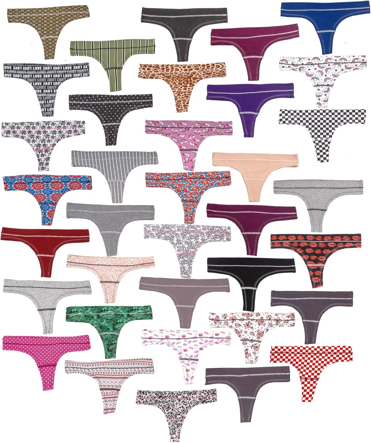 Alyce Ives Intimates 18 Pack Women’s Cotton Thong Panties, Assorted Colors & Prints - Image 4