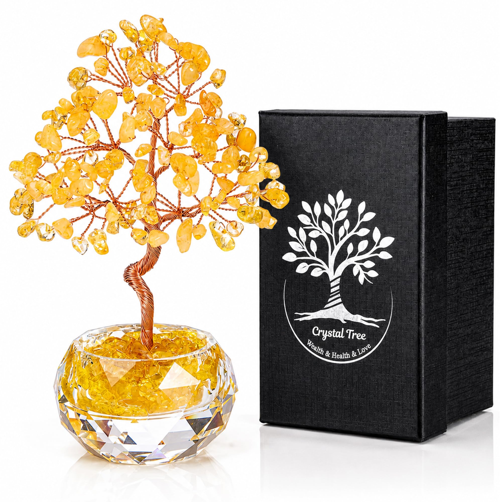 CrystalTears Citrine Crystal Tree for Home Desk Decor, Tree of Life Gift