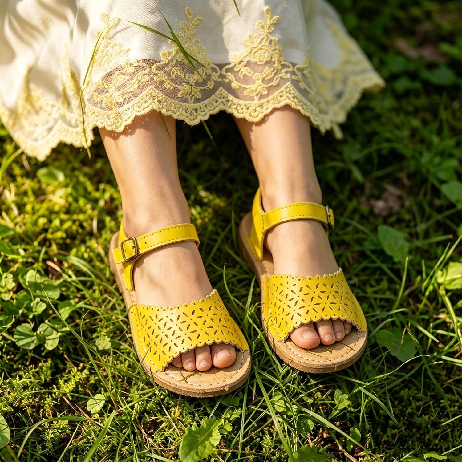 THEE BRON Toddler Girls Vintage Open Toe Sandals Cushioned Comfy Summer Dress Shoes
