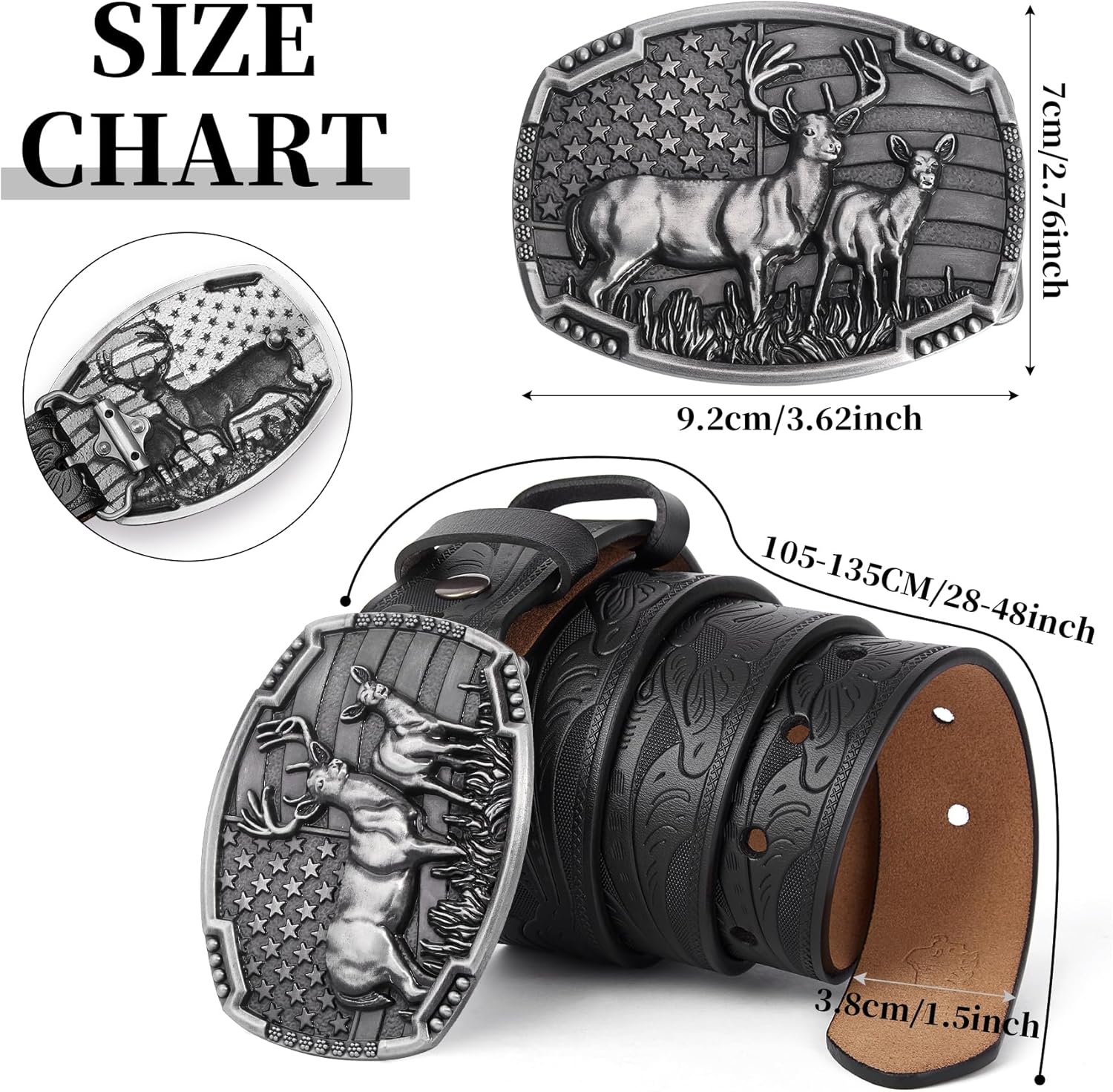 Western Cowboy Leather Belt for Men Women Cowgirl, Mens Buckle Belt for Jeans, Country Belt, Men's Gifts - Image 4