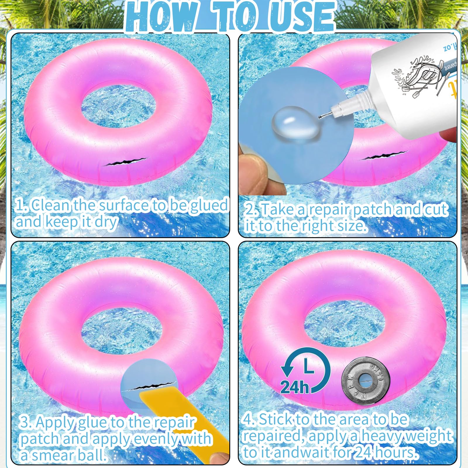 Kit Réparation Piscine Gonflable - Colle PVC Et 10 Rustines Transparentes