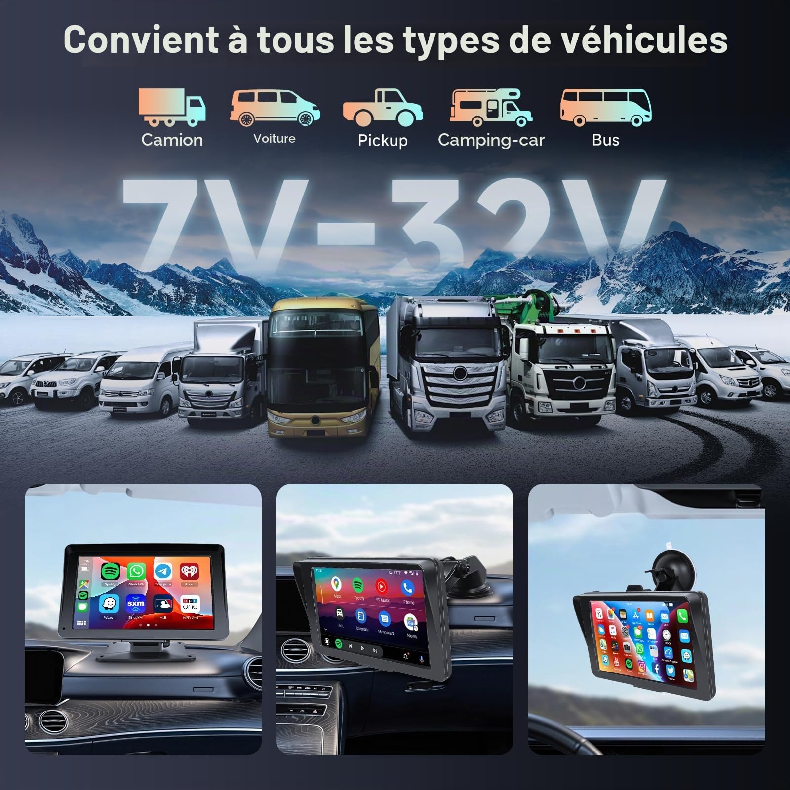 Autoradio Carplay Display pour Voitures, Portable Ecran Tactile 7 Pouces Poste Radio Voiture avec Carplay et Android Auto sans Fil Moniteur, Hodozzy Autoradio Bluetooth écran, GPS/AUX/FM Caméra Recul