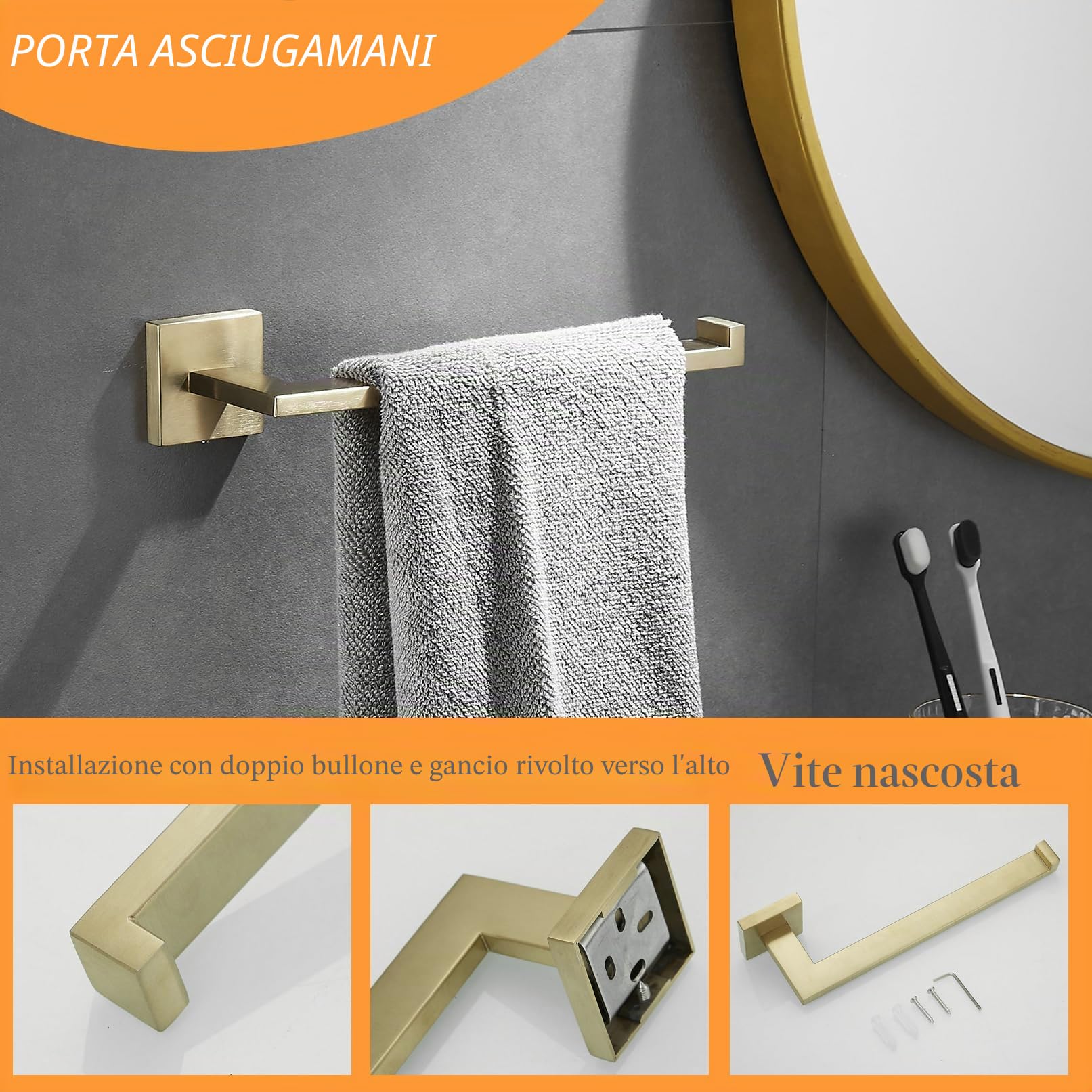 Beelee - Set di accessori da bagno in acciaio inox SUS a parete, BA203BG-4
