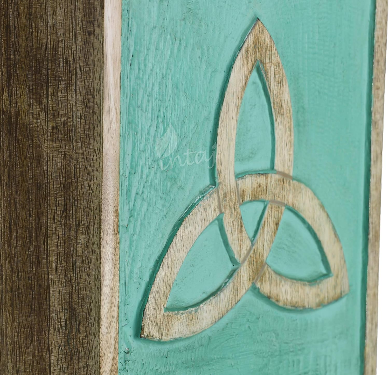 INTAJ Beautifully Handmade Wooden Urn for Human Ashes - Adult Cremation Urn for Ashes - Human Funeral Box Urn for Human Remains | Celtic Knot Burial Funerary Urn (N&G - Antique, Adult 250 Cu/in)