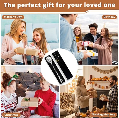 Vista 20 de Divertida cuchara de queso, divertida cuchara de acero inoxidable grabada, café, té y cuchara de postre regalo para amantes de los macarrones