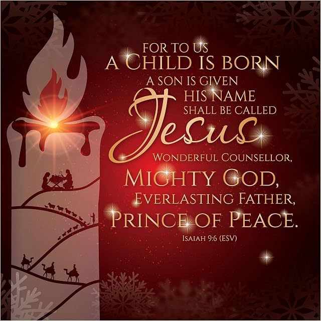 Christian Christmas cards - Jesus, Mighty God, 10 Christmas cards in pack, with Bible verse Isaiah 9:6 inside these foiled religious Christmas cards, by Just Cards Direct