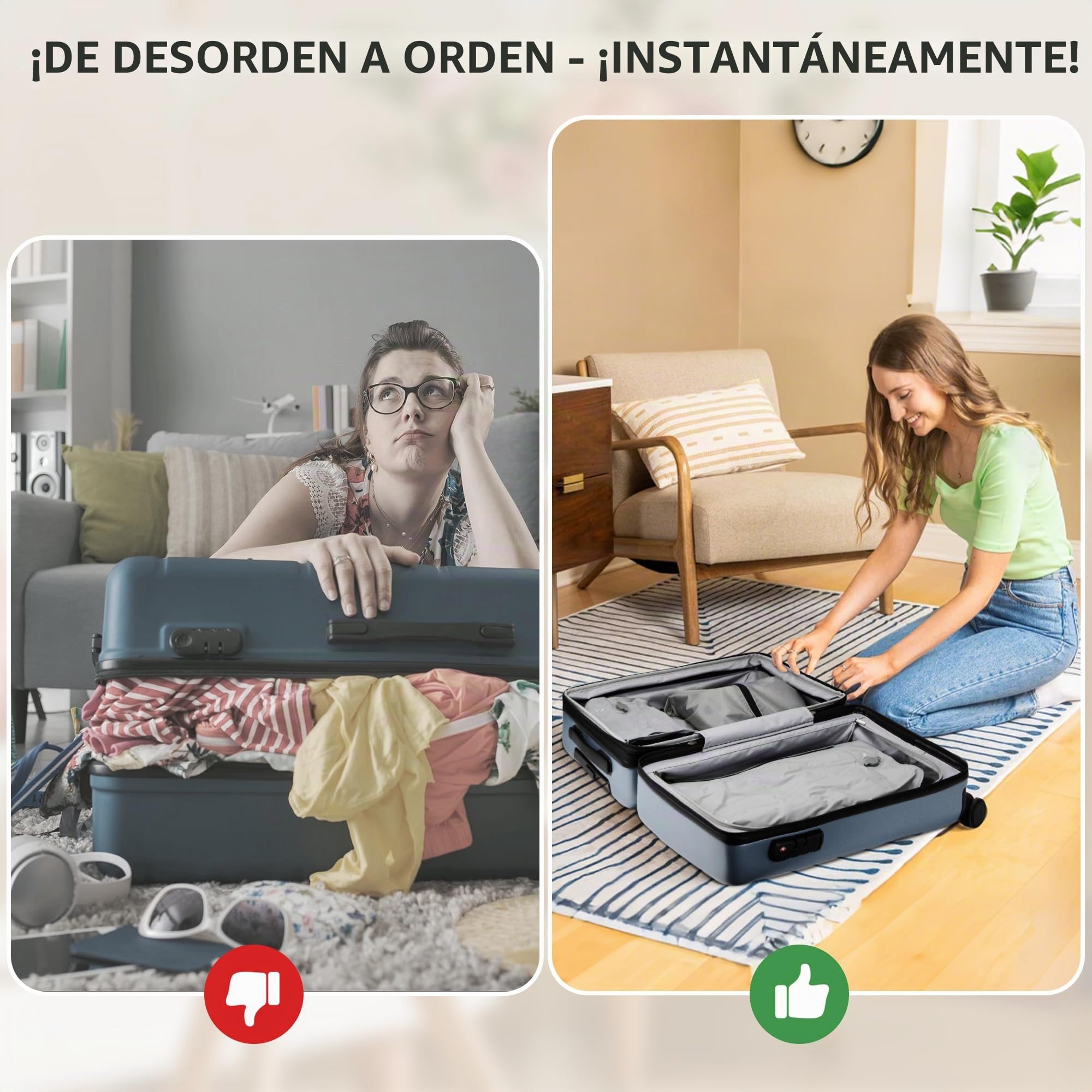 Organizador de Maletas Compresión Cubo Embalaje Set de 4 Reutilizables TPU Bolsas de Vacío con IPX8 Cremallera Impermeable Bolsas de Vacío para Ropa Calcetines Zapatos（Sin Bomba）