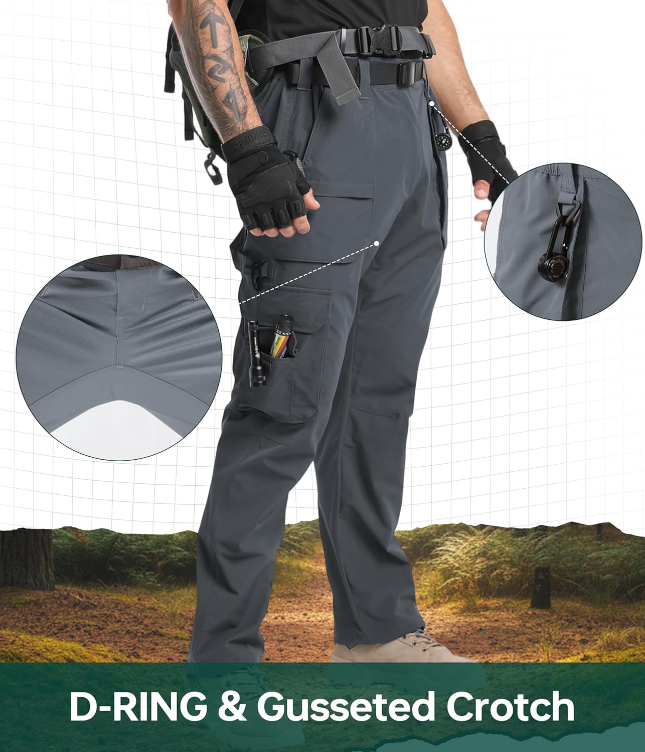 NATUVENIX Tactical Pants for Men Stretch, Ripstop Mens Work Pants Lightweight Hiking Cargo Pants Men Water Resistant - Image 4