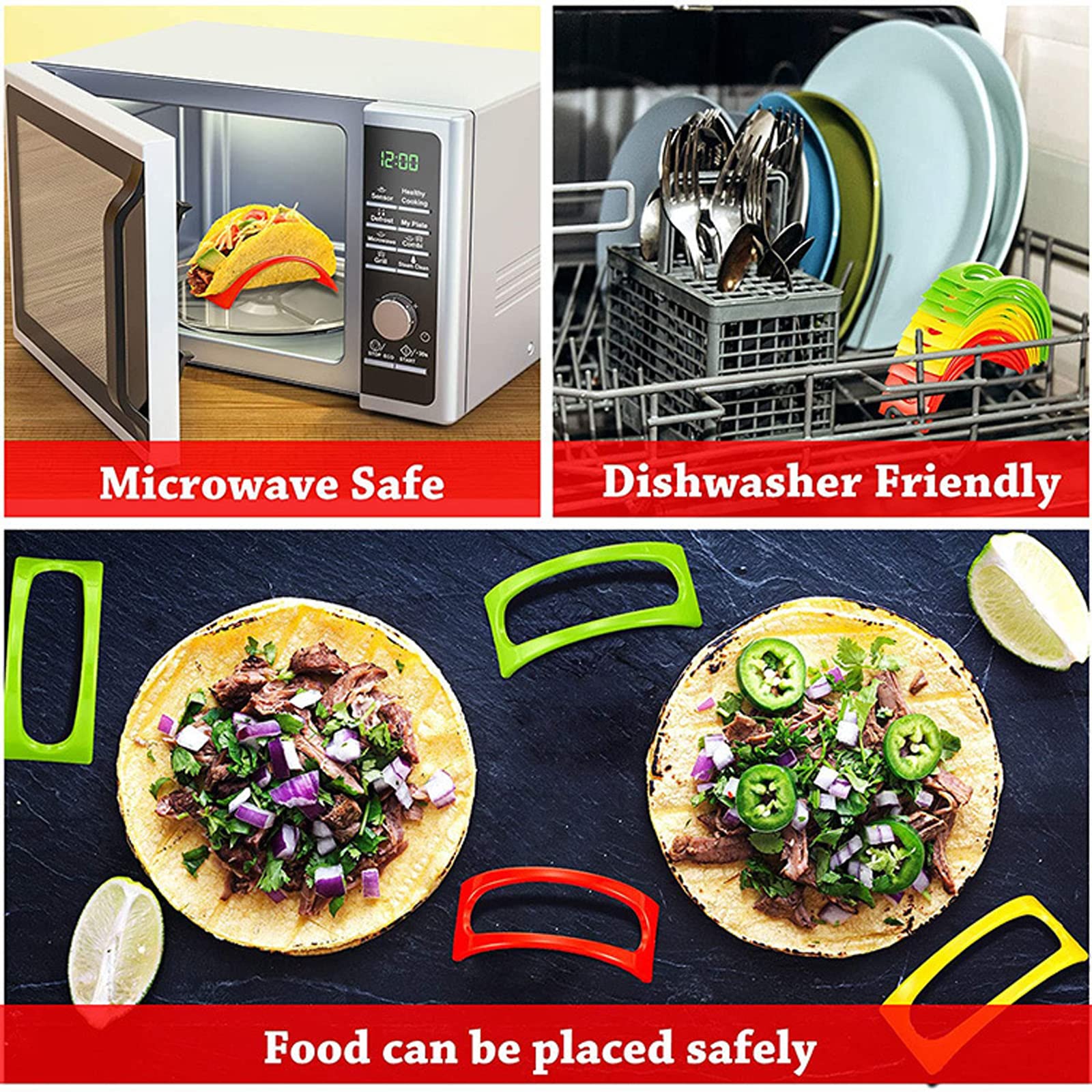Addein Lot De 12 Supports Taco Plastique ABS - Porte Tacos Burritos Pancakes Multicolores