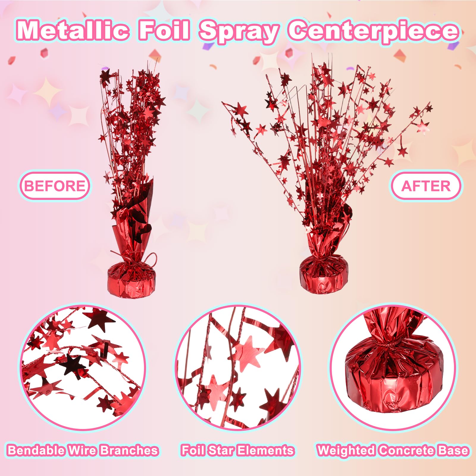 QUARKZMAN 4Pcs Centrotavola Spray In Foglia Metallo, Stella Da cm Decorazione Per Tavolo Per Natale Matrimoni Completi Feste Lauree Celebrazioni Capodanno Rosso.