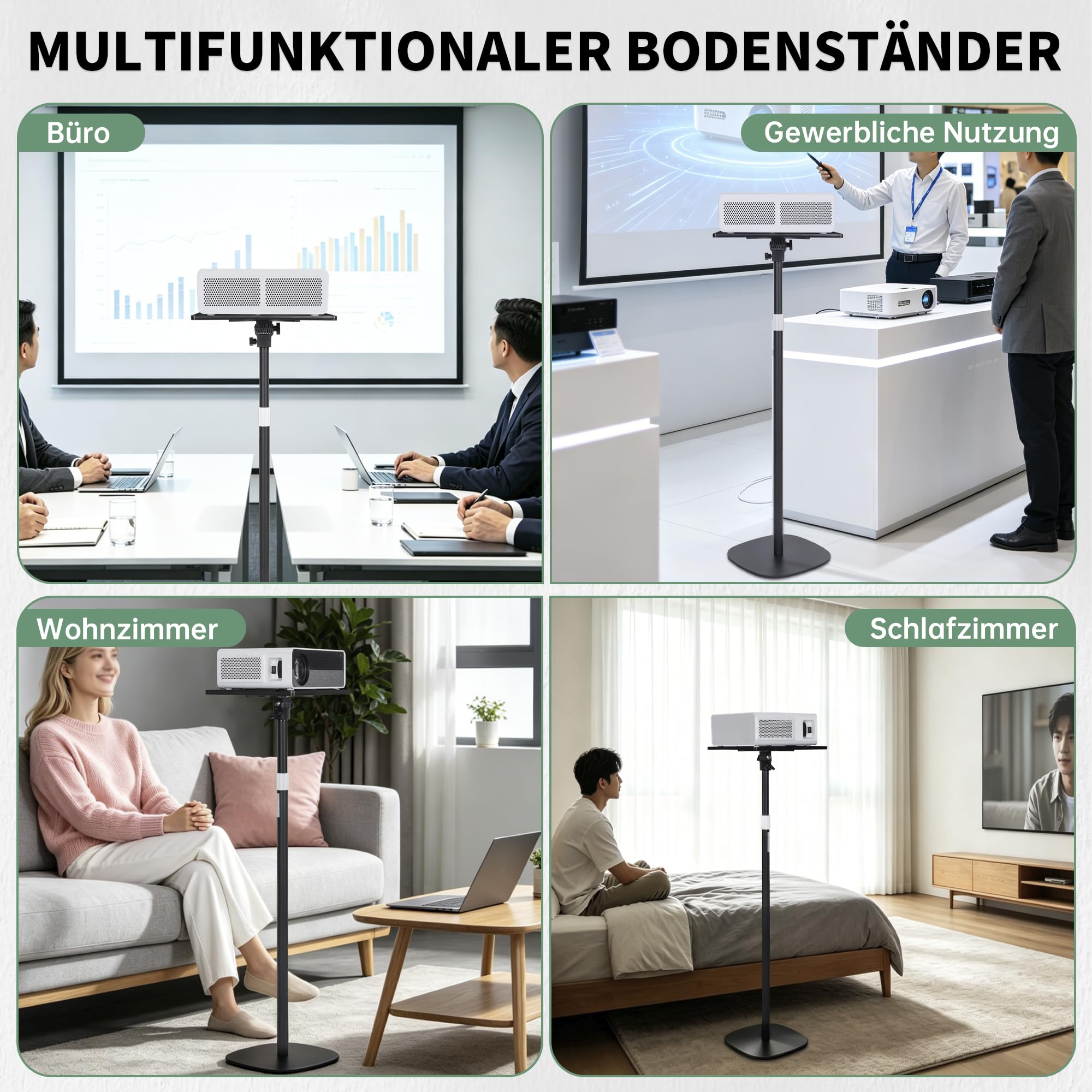 AKOZLIN Projektorständer, höhenverstellbar 57-129 cm, Metall | Belastbarkeit 8 kg, 360° drehbar, Bodenständer, Kompatibel mit DJ-Regal/Kamera/Laptop