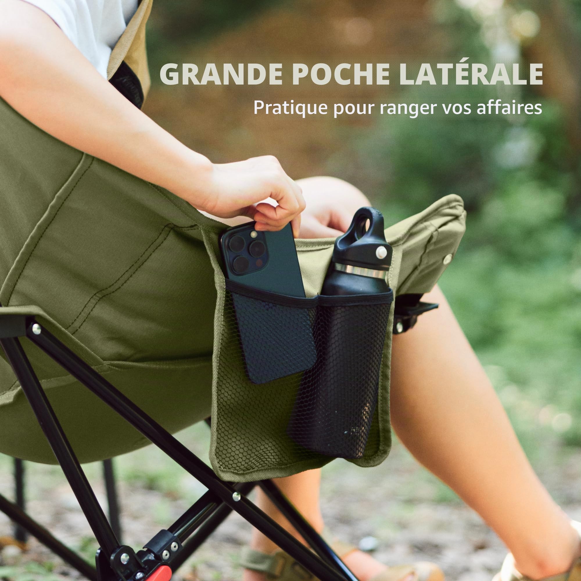 Naturehike Chaises de camping de luxe pour adultes - Portable - Dossier haut - Pliable - Confortable - Rembourré - 3 cm - Charge maximale : 120 kg - Réglable - Vert