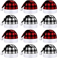 Vista 1 de Skylety 12 sombreros de Navidad de búfalo a cuadros de Papá Noel, sombrero de tela no tejida de Navidad para fiesta de Navidad