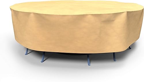 EmpirePatio - Juego de mesa redonda clásica de nuez moscada y sillas para patio, 112 pulgadas de diámetro x 30 pulgadas de caída