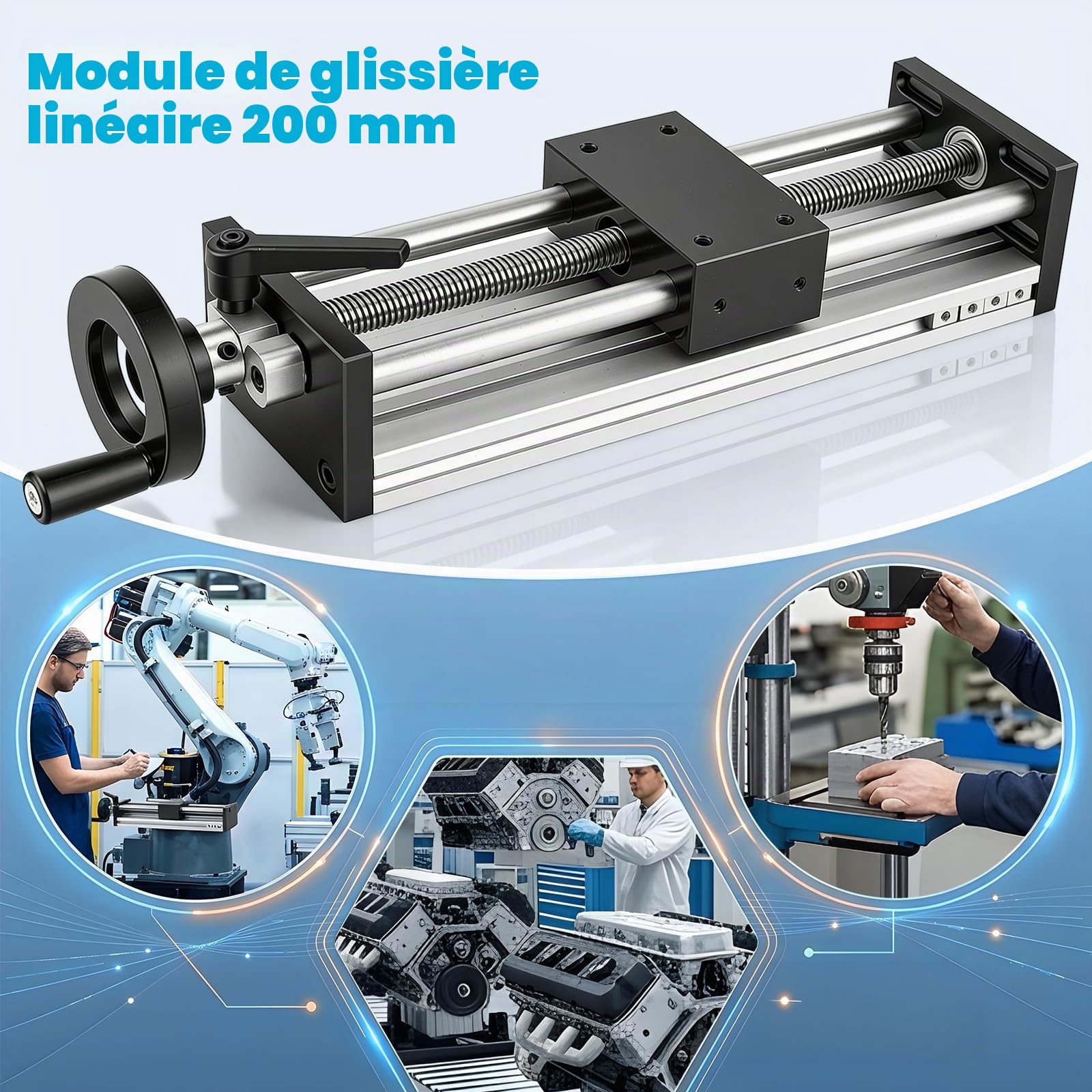 Guidage Linéaire, Rails Linéaires De 200 Mm Guidage Manuel De Haute Précision Avec Volant De Blocage Vis à Billes ±0,05 Mm Table Pour Transformation D'équipements CNC