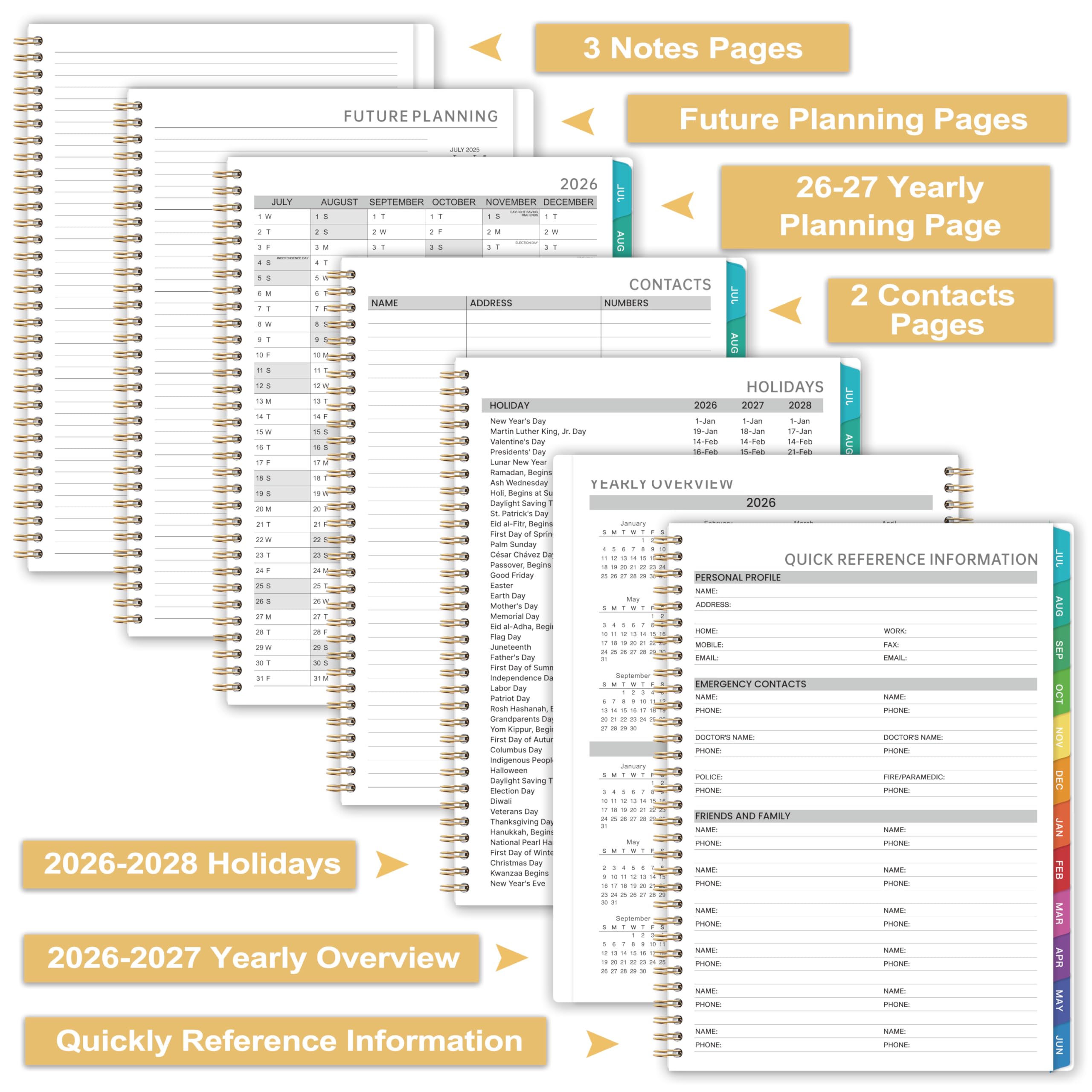 Planowanie 2026 - terminarz 2026, styczeń 2026, grudzień 2026, 22,9 x 27,9 cm, planer dzienny 2026 z zakładkami, tylna kieszeń + gruby papier - motyl
