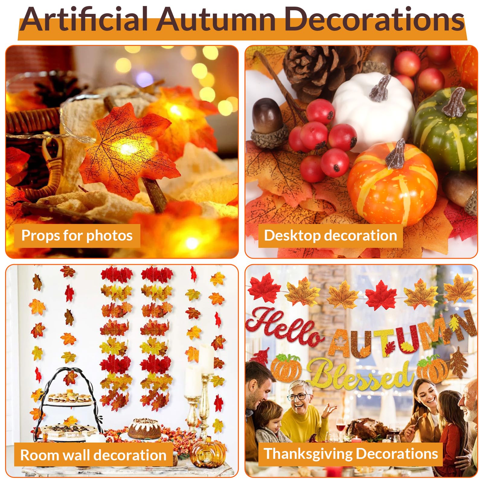 Citrouilles Artificielles, 162 Pièces Décoration de Citrouilles Automne, Mini Fausses Citrouille, Pommes de pin, Feuilles d'érable, Glands, etc, pour Halloween Thanksgiving Decoration Automne