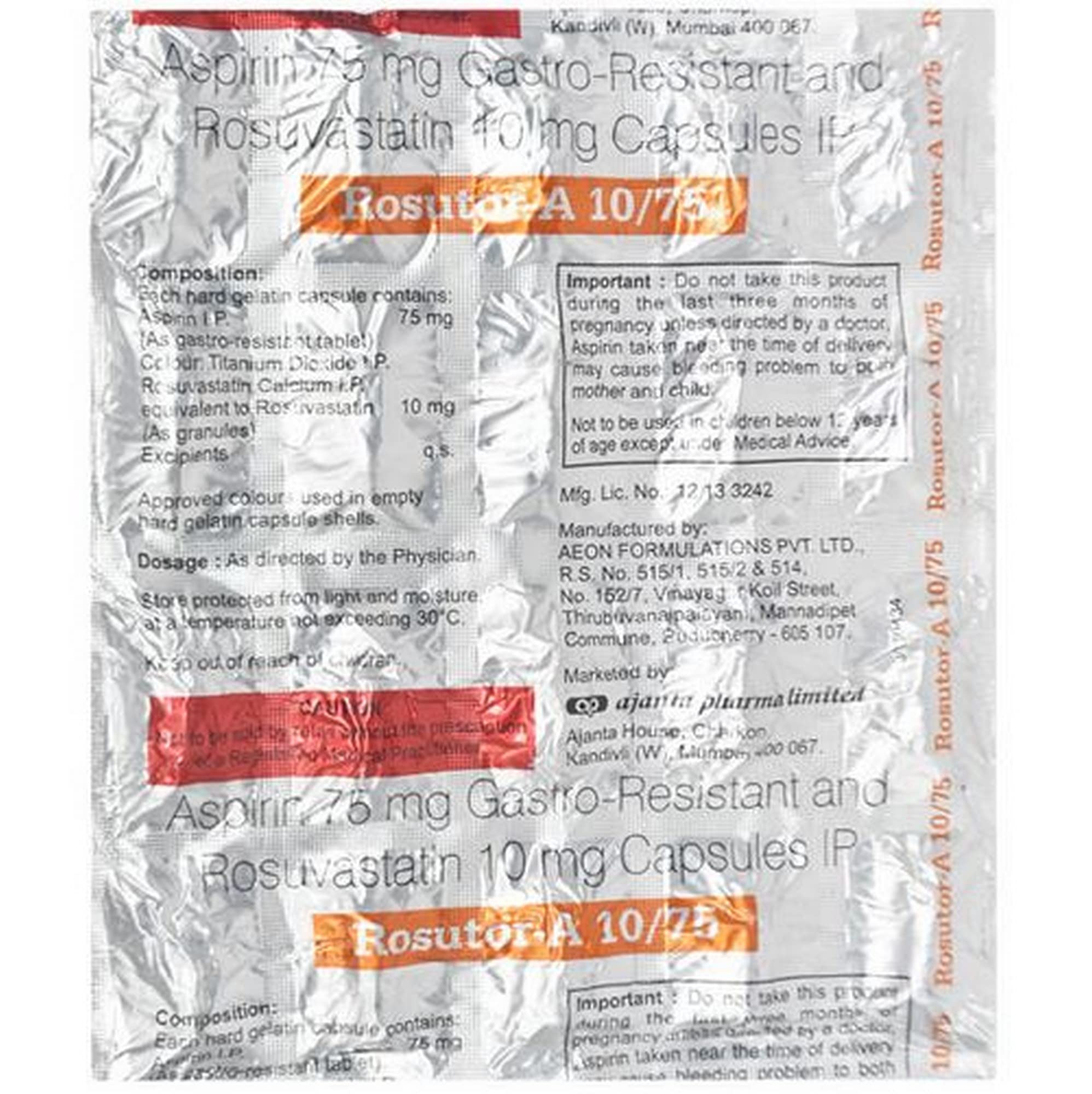 Rosutor-A 10/75 Capsule 20's