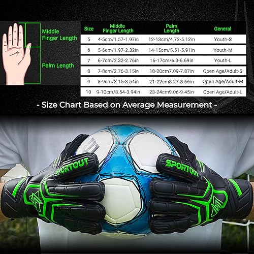 Miniatura 6 de Sportout Guantes de portero, guantes de portero con protección para los dedos, guantes de fútbol, guantes de portero de fútbol transpirables, látex