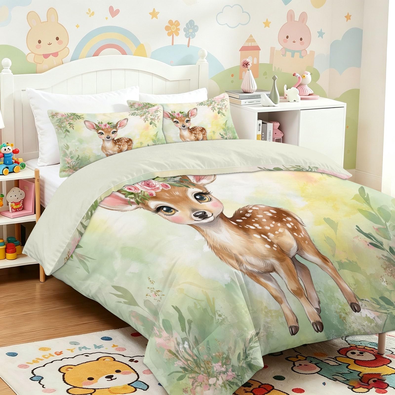 Housses de couettes 200x200cm cerf parure lit 2 personnes forêt beige douce