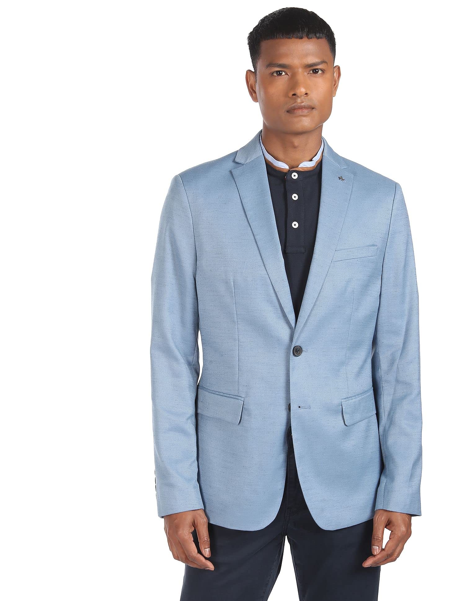 arrow Men Blue Notch Lapel Collar Heathered Blazer Regular-picture-37