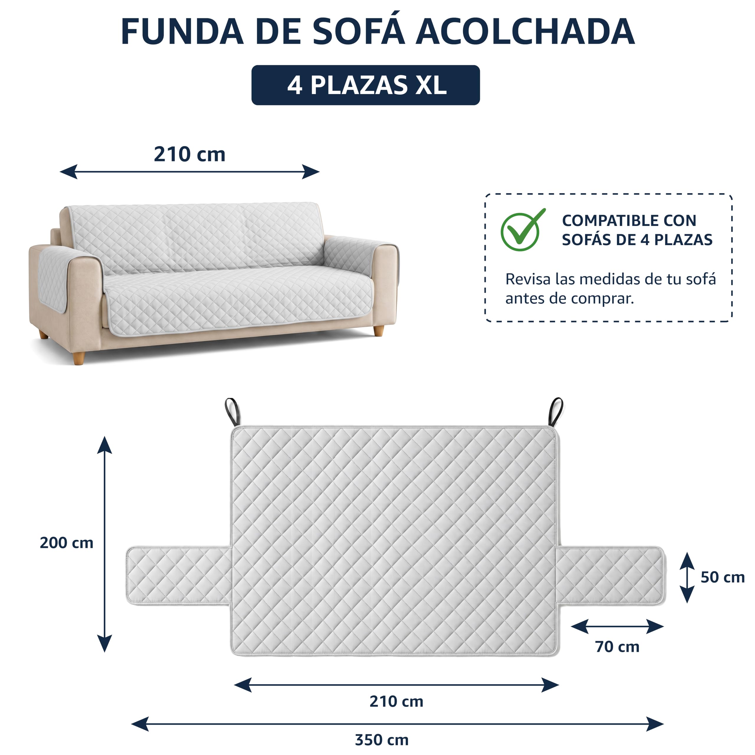 Martina Home - Funda Sofá 4 Plazas XL Gris/Antracita Dual - Cubre Sofá Acolchado Reversible Bicolor - Protector de Sofa Suave y Resistente - Ideal Mascotas y Niños - Protección Manchas y Arañazos