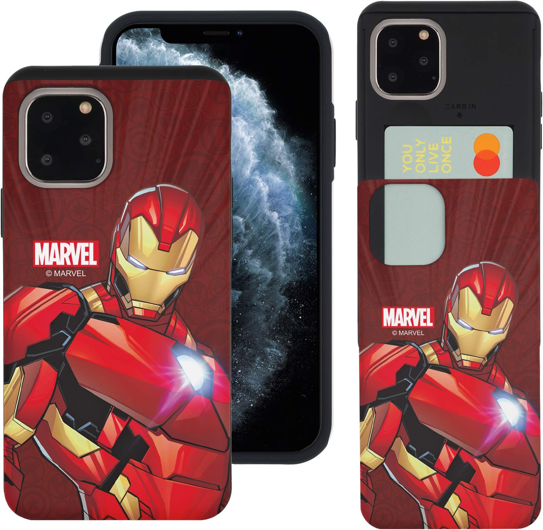 iPhone 11 Pro Max Case Marvel Avengers Slim Slider Cover : Card Slot Dual Layer Holder Bumper for [ iPhone 11 Pro Max (6.5inch) ] Case - Illustration Iron Man