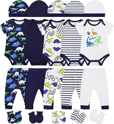 ABeCue Conjunto de ropa de canastilla para bebé niño recién nacido, paquete de regalo para bebés, 20 piezas