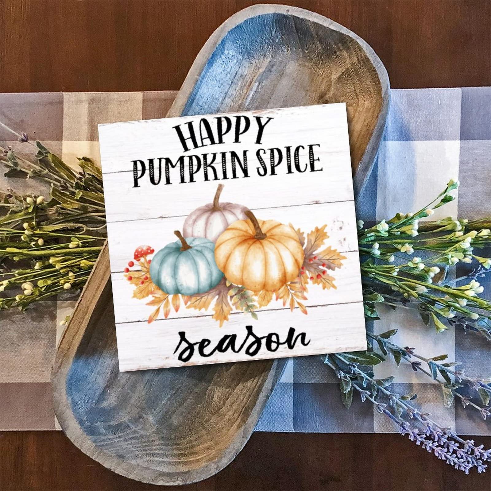 Panneau mural bois Happy Pumpkin Spice Season décoration automne rustique