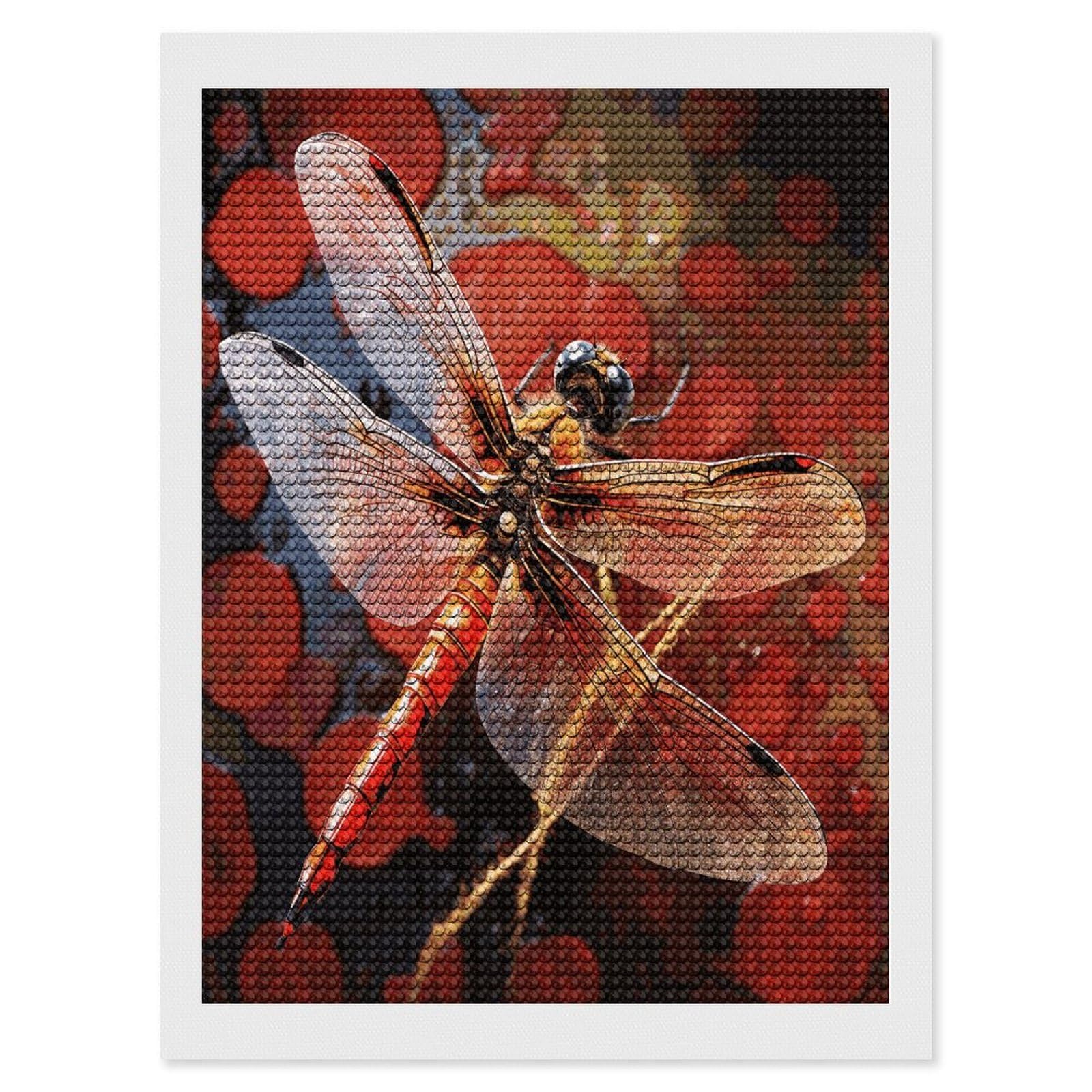 FekiLoot Red Dragonfly Paint by Numbers Kit for Adults Beginner DIY Diamond Dots Paintings Round Full Drill Diamond Art Kits Picture Diamond Art Painting Kits for Home Decor 12"x16"
