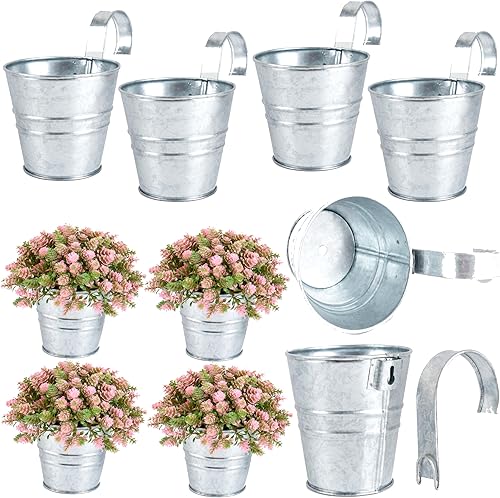 Miniatura 1 de 10 macetas colgantes de metal y hierro para barandilla, balcón, jardín, decoración del hogar, soportes para flores con ganchos desmontables de 4