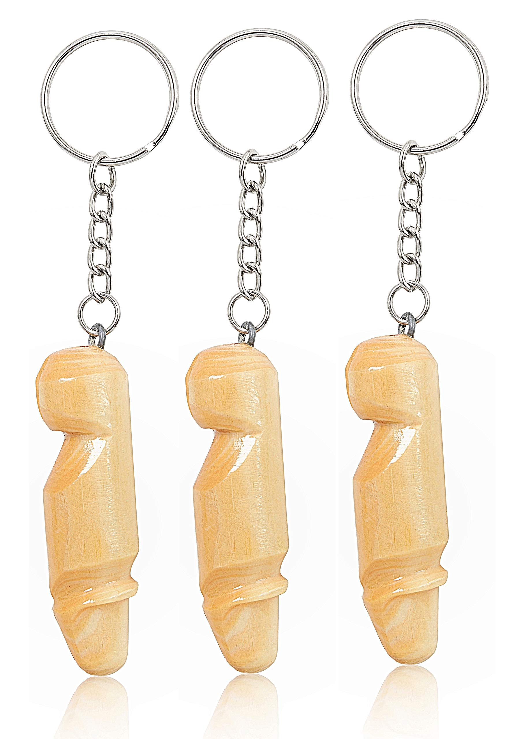Vonchic 3X Keyring KeyChain Key Ring Male Genitalia Sexy Wood Dick Penis Novelty Joke