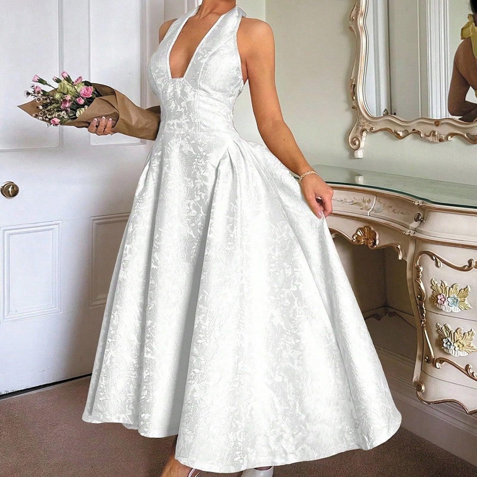 Vestido de noche para mujer, sin mangas, cuello en V, vestido de dama de honor con estampado jacquard 3D, vestido de cóctel, vestido maxi, línea A, vestido largo envolvente, vestido de fiesta