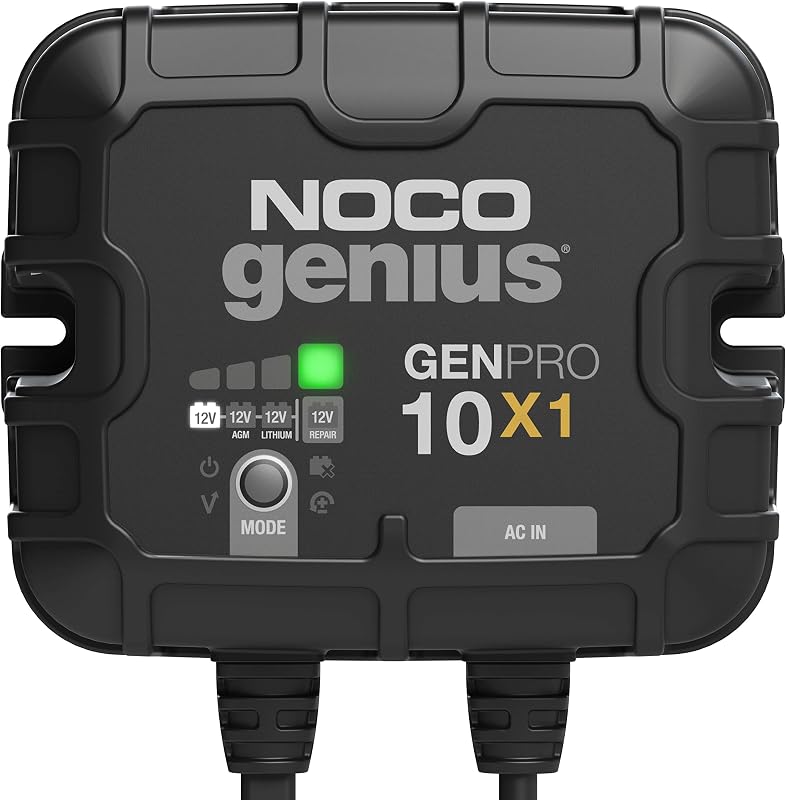 Genius GENPRO10X1: 1-Bank, 10A Onboard Battery Charger - 10A Per Bank, 12V Waterproof Marine Charger with Overcharge Protection & Temperature Compensation – for Lead-Acid & Lithium Batteries | Charges 1 Battery at Once, IP68 Waterproof, Overcharge Protection, Temperature Compensation, For Lead-Acid & Lithium
