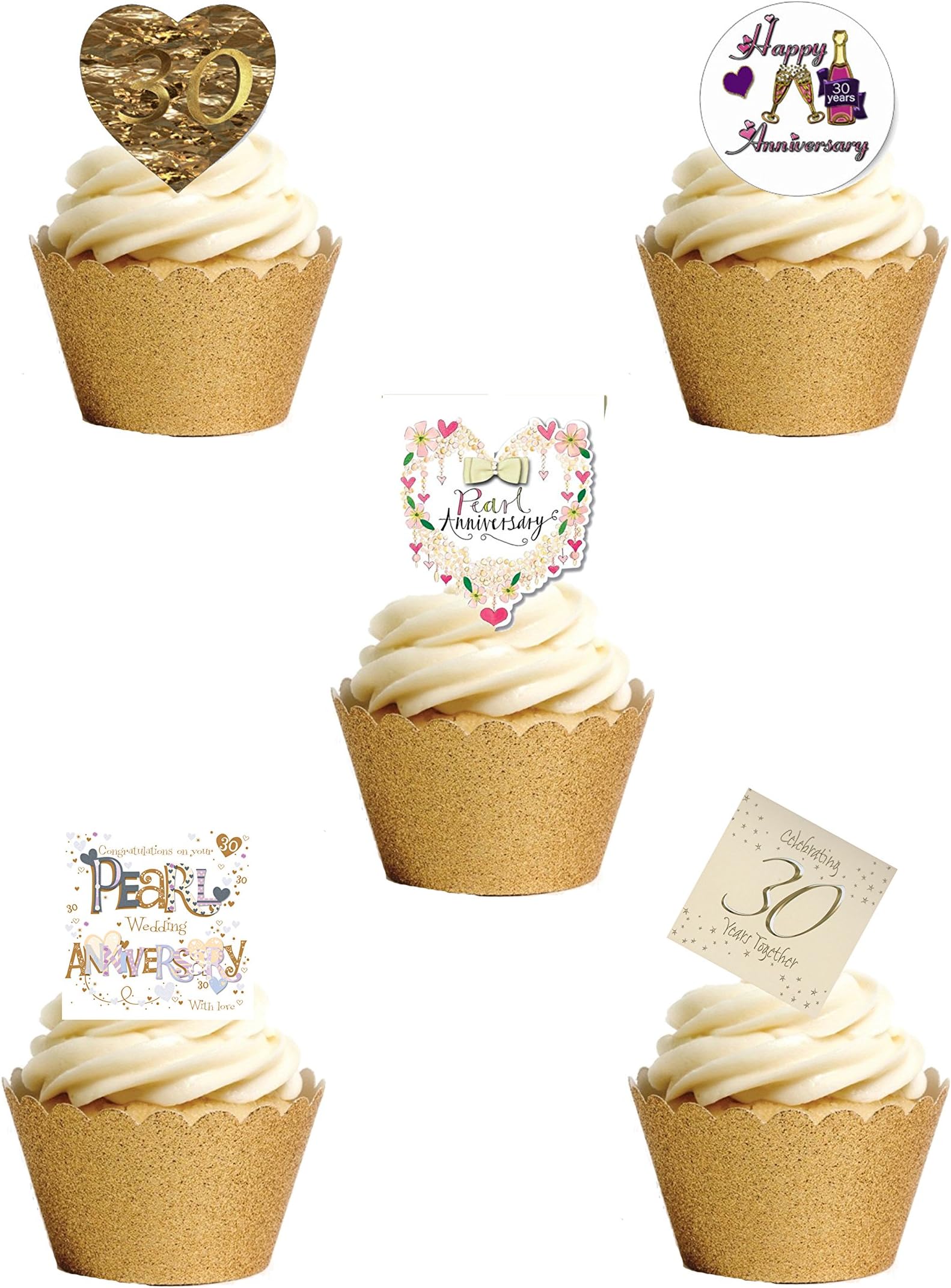 24 Stand Up 30th Pearl Wedding Anniversary Edible Wafer Paper Cake Toppers Decorations