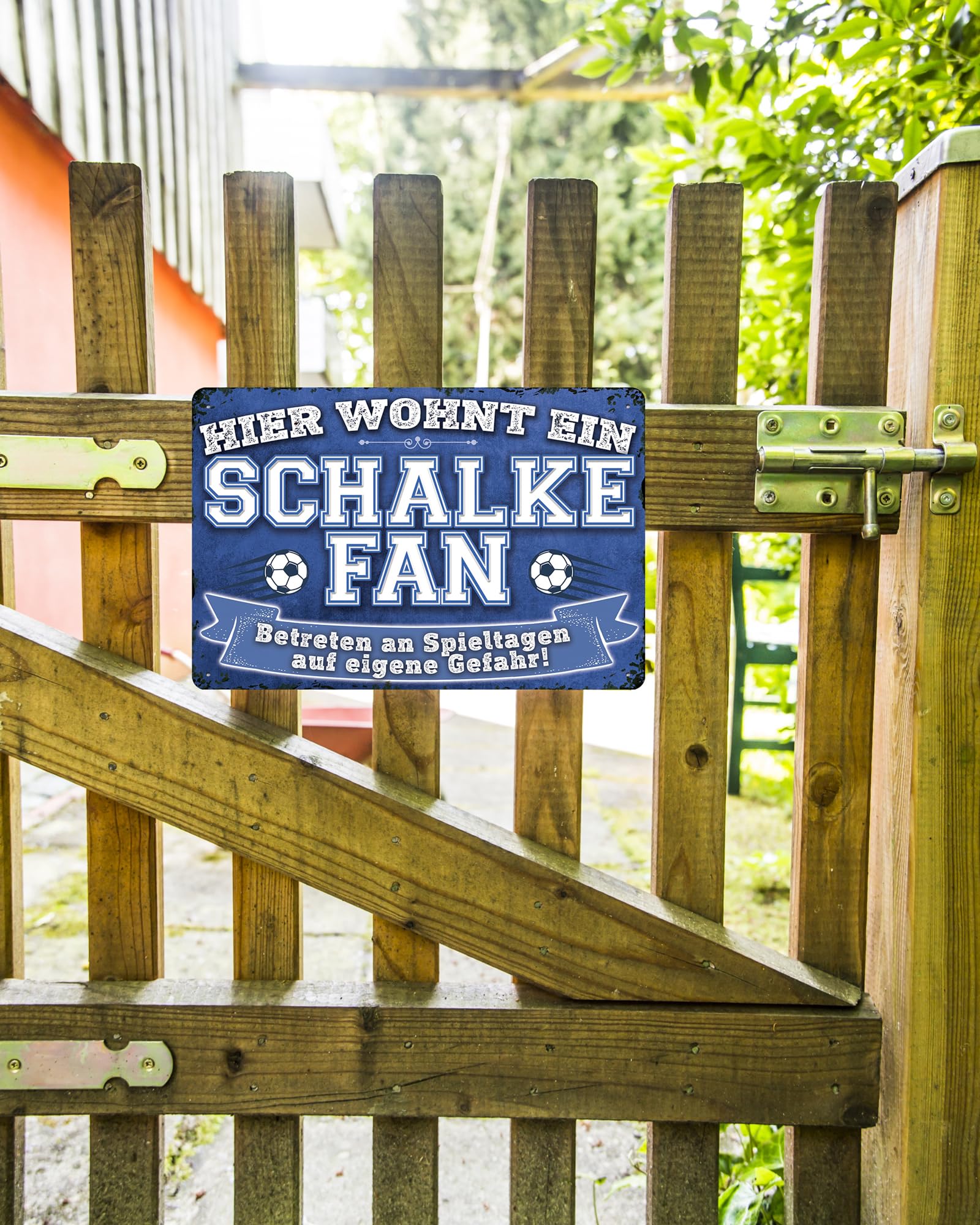 Weerbestendig decoratief metalen bord voor voetbalfans, hier wohnt ein Magdeburg fan - wandbord, deurbord, doelbord, grappige voetbalspreuk, fanartikel (20 x 30 cm