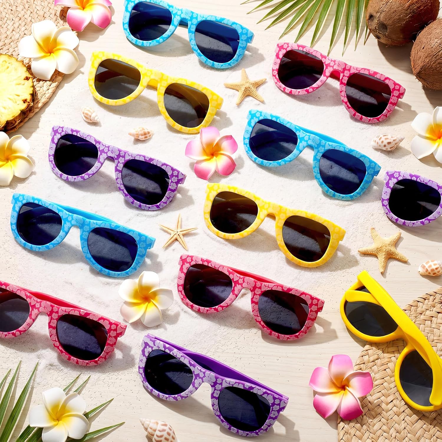24 Pcs Hibiscus Sunglasses Sunglasses, Plastic Novelty Funny Hawaiian Party Supplies and Favors Glasses Photo Props Pool Party Giveaways Summer Costume Accessories