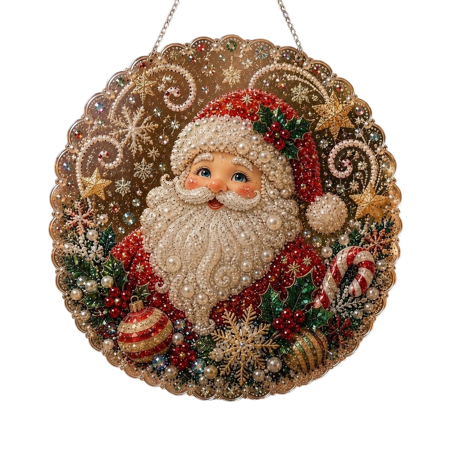 Christmas Pearl Art DIY Hanging Ornament Kit, Christmas Pearl Diamond Art Kits for Adults & Beginner, Gem Painting Board for Window, Door & Wall (Santa)