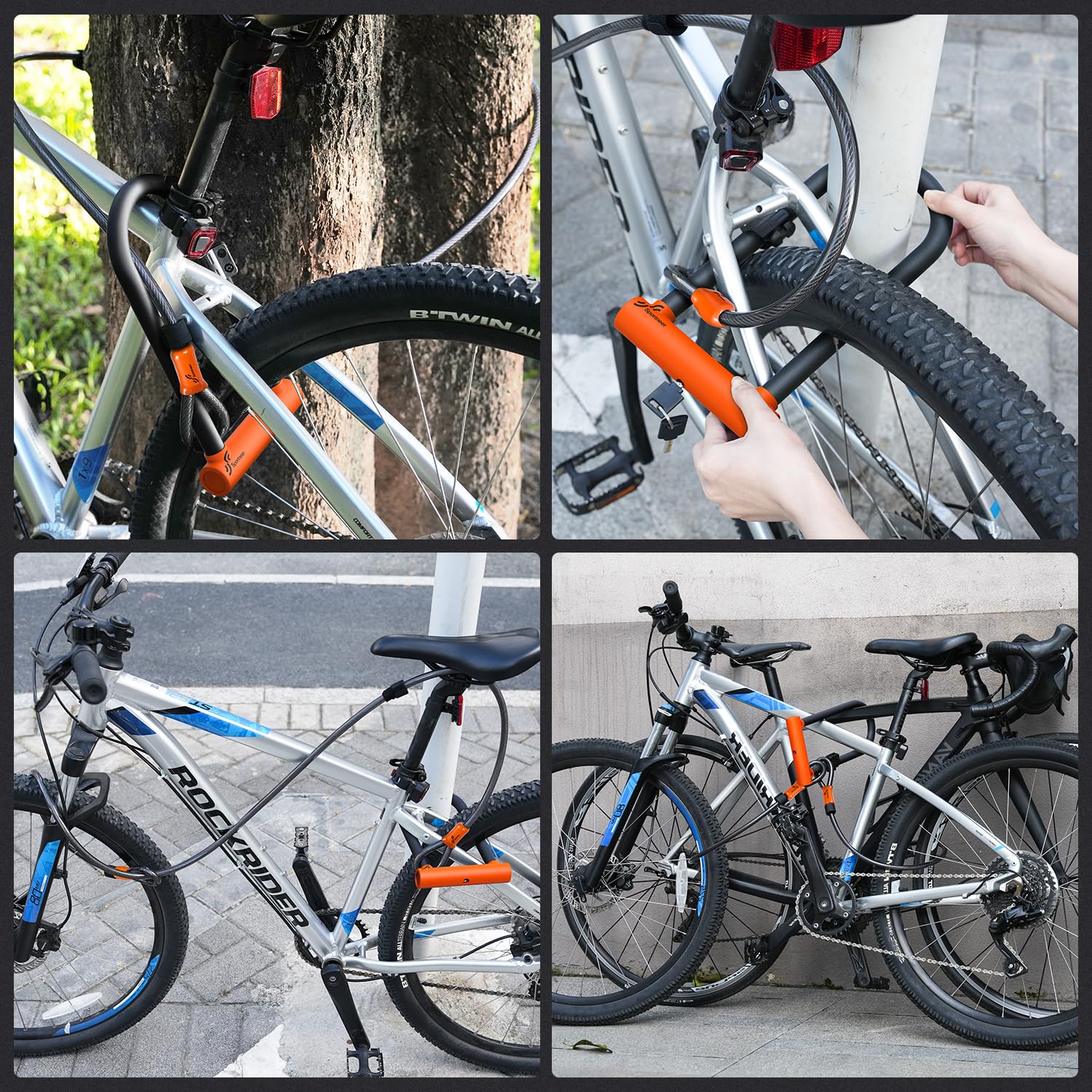 Sportneer Lucchetto a U per bicicletta, 18 mm, resistente, con cavo in acciaio ad alta sicurezza da 1,8 m, staffa di montaggio regolabile e serratura antifurto per biciclette, e-bike, moto, scooter
