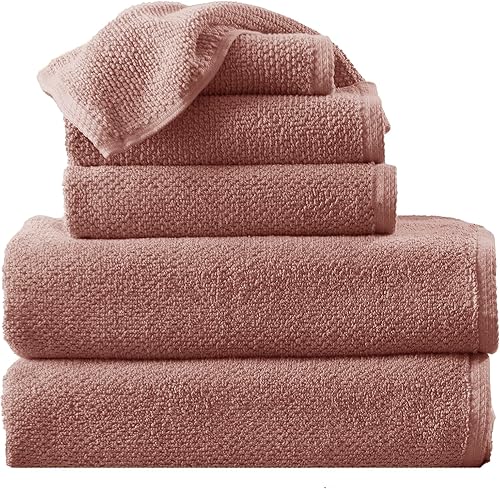 Juego de 6 toallas de baño 100 % algodón, 2 toallas de baño, 2 toallas de mano y 2 toallas faciales. Toallas de tejido de palomitas de maíz