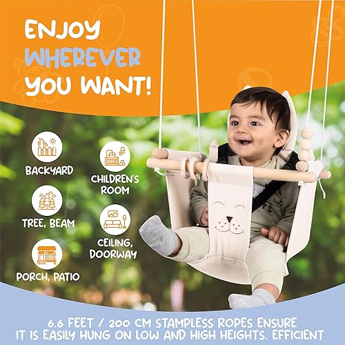 Miniatura 3 de Mass Lumber Columpio de lona para bebés para interiores y exteriores para niños de 1 a 3 años en la puerta columpio infantil al aire libre de 6