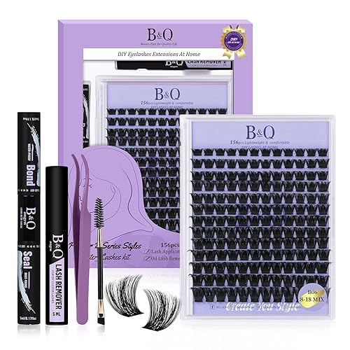 Miniatura 8 de Kit de extensión de pestañas B01+B02+B19, kit de extensión de pestañas B&Q DIY 156 unidades de racimos de pestañas de 0.315 a 0.70 pulgadas, kit de