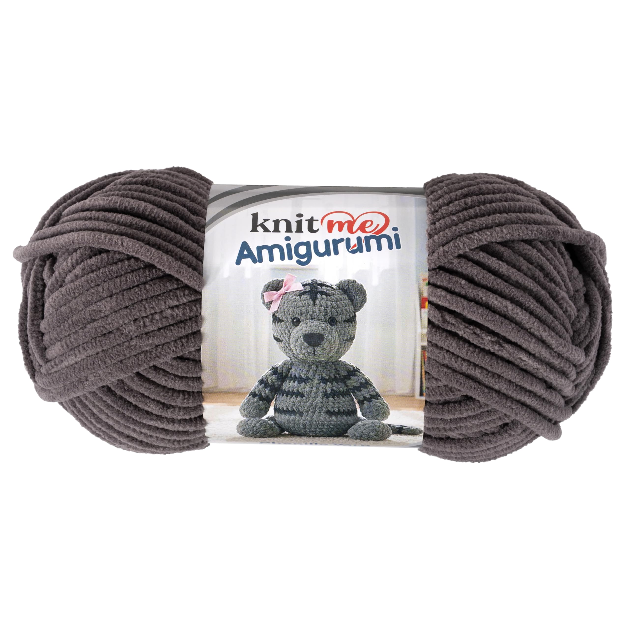 Knit Me Amigurumi Velvet Chenille Yarn, Chunky Yarn for Crochet, 50g/55m Super Soft Polyester for Teddies, Plush Toys and Blankets, EN71-3 and Oeko-Tex Certified, 5.5mm Hook (Charcoal)