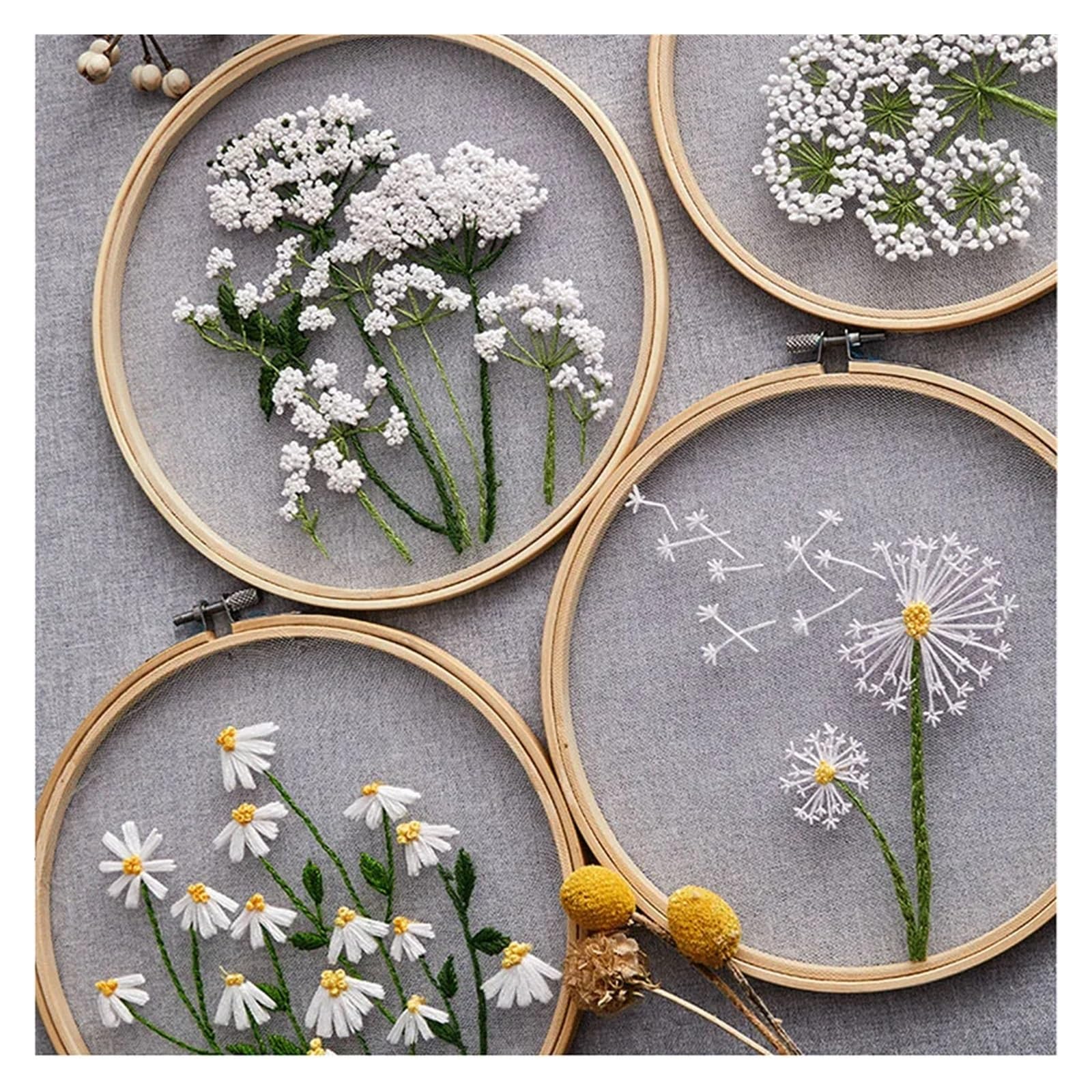 Zestaw do haftowania DIY kwiatowy wzór - 18 x 18 cm i 20 x 20 cm tkanina, wielokolorowe nici dla początkujących, łatwy w użyciu, kompletny zestaw rzemieślniczy do projektów domowych i artystycznych