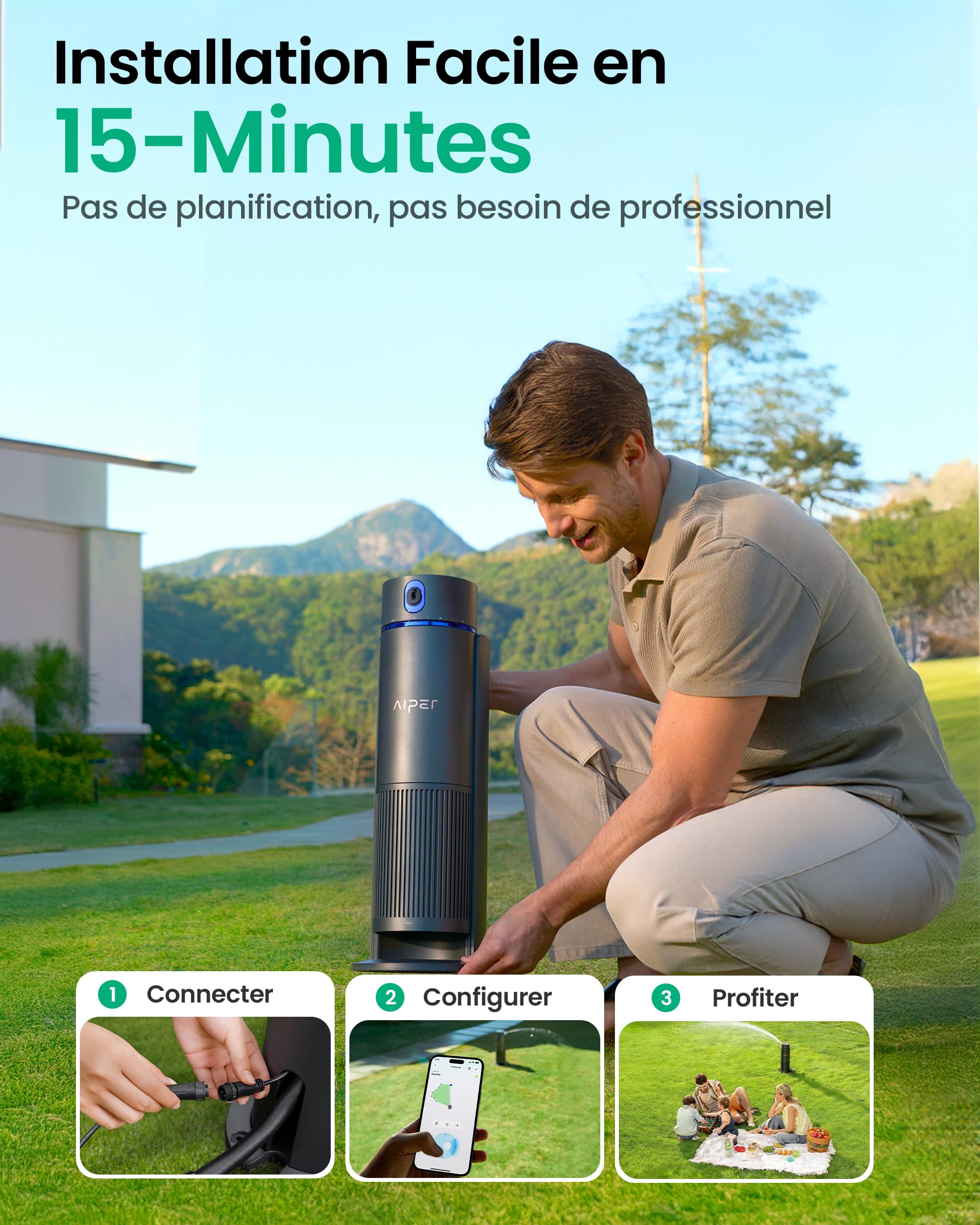 Aiper IrriSense 2 Système d’Irrigation Intelligent Multi-Zones avec Contrôle par Application pour Pelouses jusqu’à 446 m²